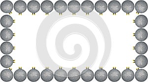 Frame made from a lot of silver Christmas baubles, isolated on a white background with a clipping path and copy space, christmas d