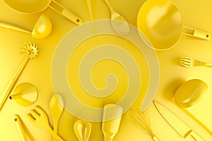 Frame made out of different kitchen tools. Top view.