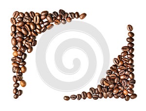 Frame made of roasted coffee beans on white background