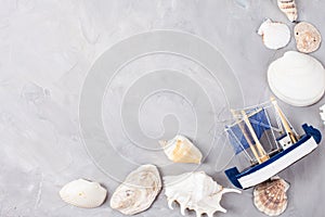 Frame made of seashells. Summer vacations, travel concept