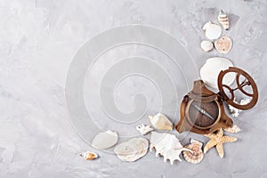 Frame made of seashells. Summer vacations, travel concept