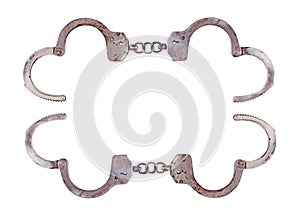 Frame of metal handcuffs.