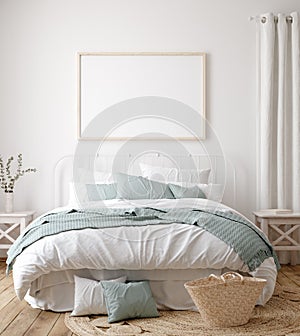 Frame mock up in farmhouse bedroom interior