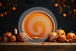 A frame mock up on a Halloween themed table with Jack o lantern decor