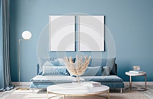 Frame mock up in luxury blue living room design