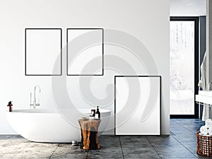 Frame mockup. Bathroom interior wall mockup. Wall art. 3d rendering, 3d illustration.