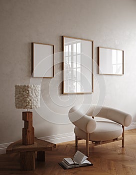 Frame mockup in contemporary minimalist beige room interior