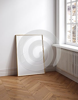 Frame mockup in contemporary minimalist beige room interior