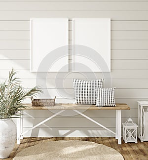 Frame mockup in farmhouse living room interior