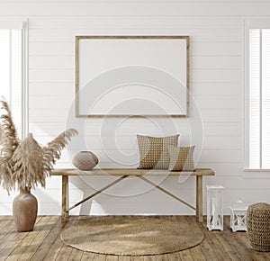 Frame mockup in farmhouse living room interior