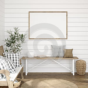 Frame mockup in farmhouse living room interior