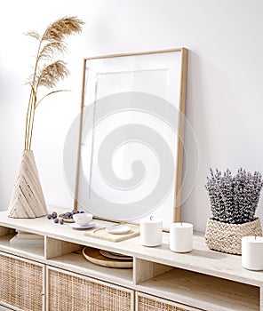 Frame mockup in fresh spring living room interior background