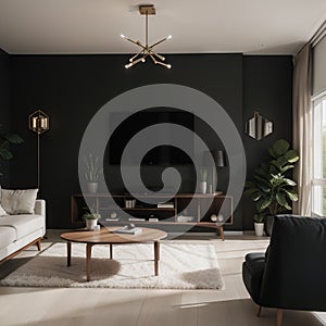 Frame mockup in home interior, luxury modern dark living room ,