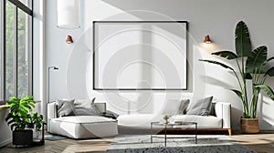 Frame mockup, ISO A paper size. Living room wall poster mockup. Interior mockup with house background.