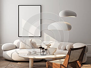 Frame mockup, ISO A paper size. Living room wall poster mockup. Interior mockup with house background. Modern interior design.