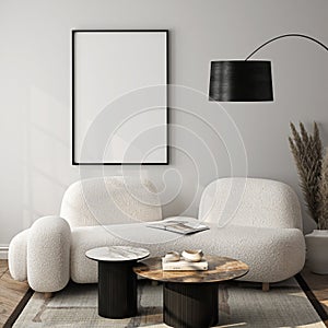 Frame mockup, ISO A paper size. Living room wall poster mockup. Interior mockup with house background. Modern interior design.