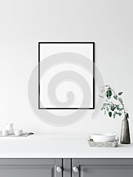 Frame mockup. Kitchen interior wall mockup. Wall art. 3d rendering, 3d illustration.