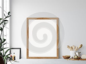 Frame mockup. Kitchen interior wall mockup. Wall art. 3d rendering, 3d illustration.