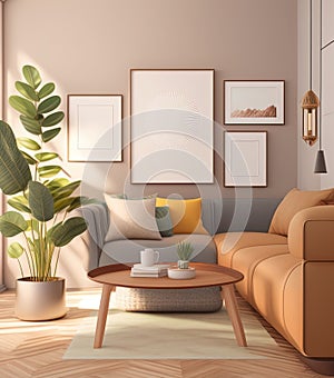 The frame mockup in the living room contemporary look interior with modern style furniture.