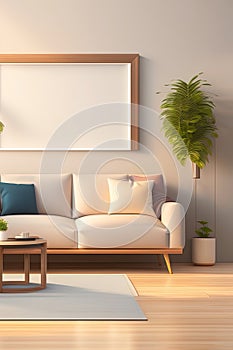 The frame mockup in the living room contemporary look interior with modern style furniture.