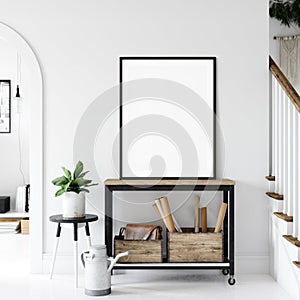 Frame mockup. Living room interior wall mockup. Wall art. 3d rendering, 3d illustration.