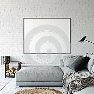 Frame mockup. Living room interior wall mockup. Wall art. 3d rendering, 3d illustration.