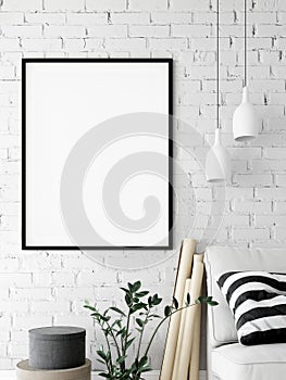 Frame mockup. Living room interior wall mockup. Wall art. 3d rendering, 3d illustration.