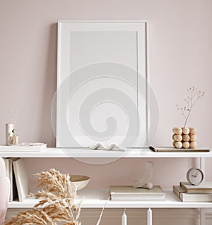 Frame mockup in modern feminine living room interior background