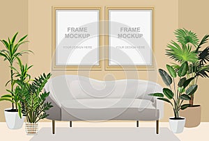 Frame mockup for set of 2 pictures vector.