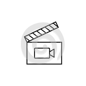 frame movie, clapperboard icon. Simple thin line, outline vector of movie, cinema, film, screen, flicks icons for UI and UX,