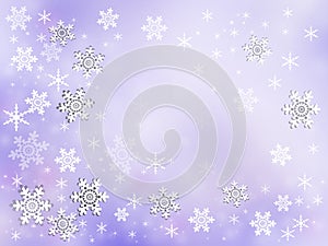 Frame from multi-colored snowflakes in the fog on a white background.