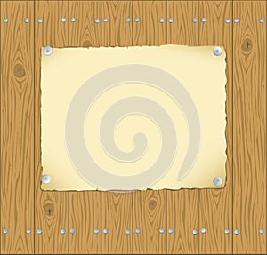 The frame of the paper pinned to wooden planks