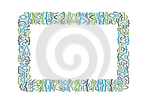 Frame with a pattern of coding symbols and brackets in blue, green,