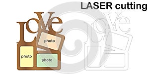 Frame for photos with inscription `Love` for laser cutting. Collage of photo frames. Template laser cutting machine for wood and