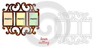 Frame for photos for laser cutting. Collage of photo frames. Template laser cutting machine for wood and metal. The perfect gift