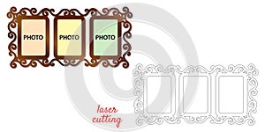 Frame for photos for laser cutting. Collage of photo frames. Template laser cutting machine for wood and metal. The perfect gift