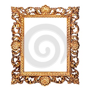 The frame for a picture or a photograph is carved with luxurious ornamentation stylized as a baroque. Blank center