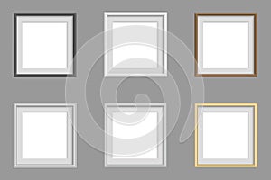 Frame for a picture or photograph. Photo frame icon. Set of realistic colored frames in flat design isolated on grey