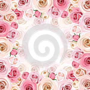 Frame with pink and white roses. Vector eps-10.