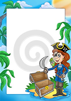 Frame with pirate girl on beach