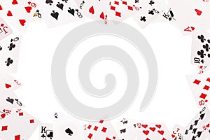 Frame of playing cards on a white background