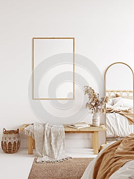 Frame & poster mockup in Boho style interior. 3d rendering, 3d illustration