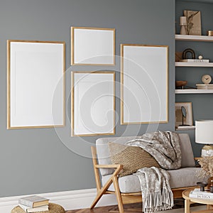 Frame & poster mockup in Friendly interior style. 3d rendering, 3d illustration