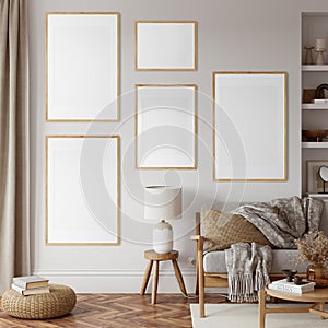 Frame & poster mockup in Friendly interior style. 3d rendering, 3d illustration