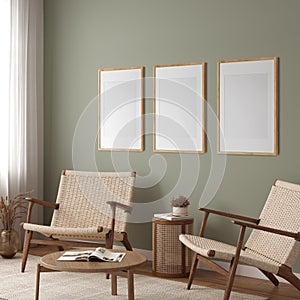 Frame & poster mockup in Friendly interior style. 3d rendering, 3d illustration