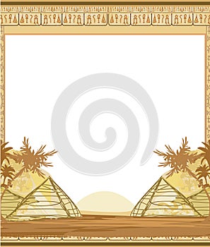 frame with pyramids giza palms and hieroglyphs