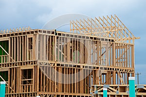 frame and rafters of a house under construction timber plank wall wooden work timber development