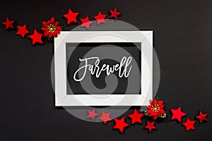 Frame, Red Winter Rose, Star, Text Farewell