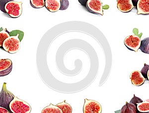 Frame of ripe figs on background