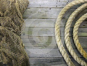 Frame of rope rolls and fishing net
